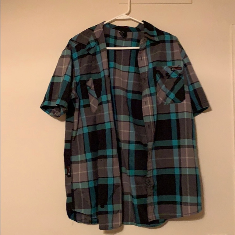 Blue and black casual button down shirt